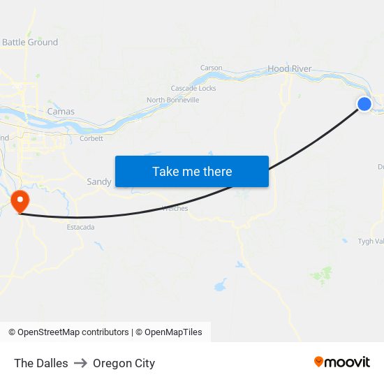 The Dalles to Oregon City map