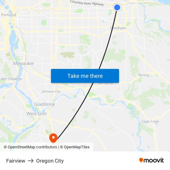 Fairview to Oregon City map