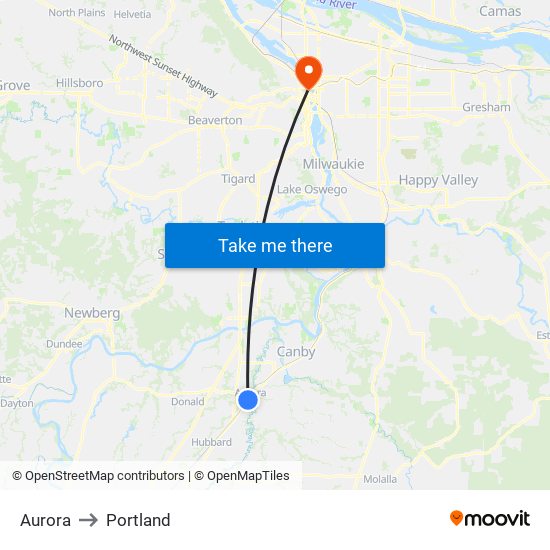 Aurora to Portland map