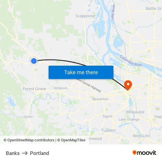 Banks to Portland map