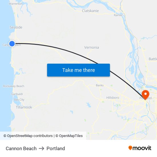 Cannon Beach to Portland map