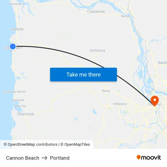 Cannon Beach to Portland map