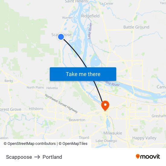 Scappoose to Portland map