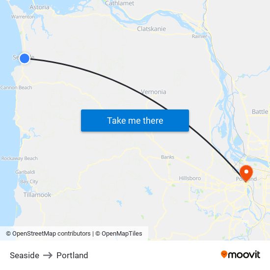 Seaside to Portland map