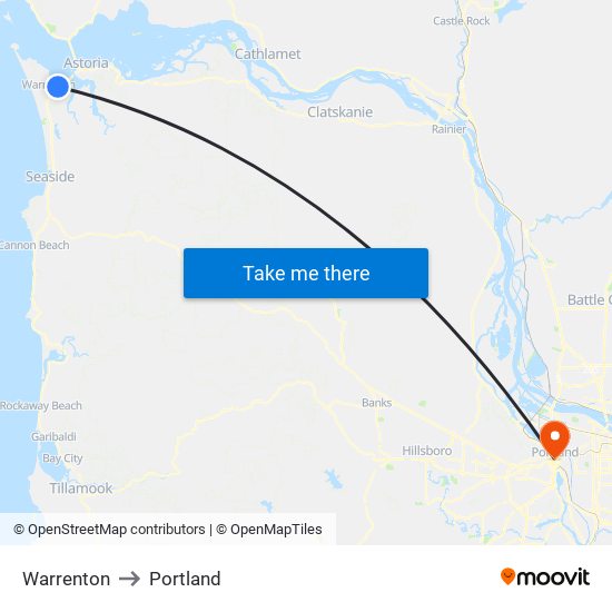 Warrenton to Portland map