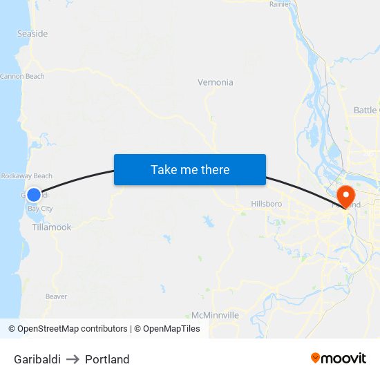 Garibaldi to Portland map