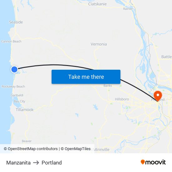 Manzanita to Portland map