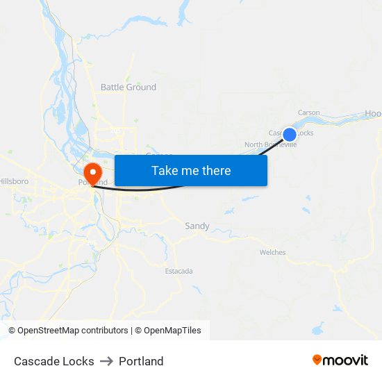 Cascade Locks to Portland map