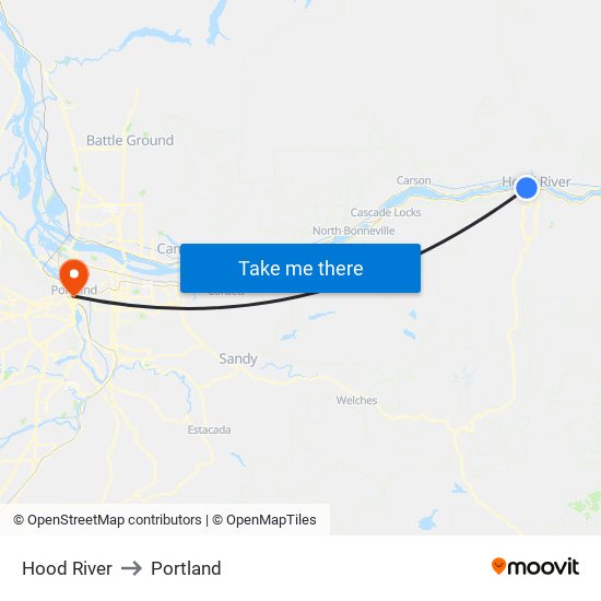 Hood River to Portland map