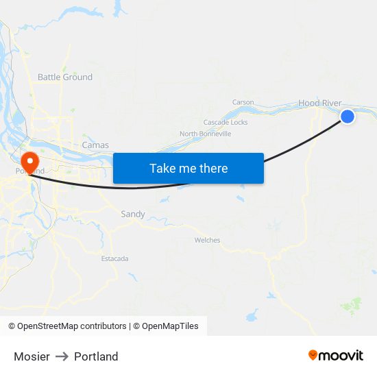 Mosier to Portland map