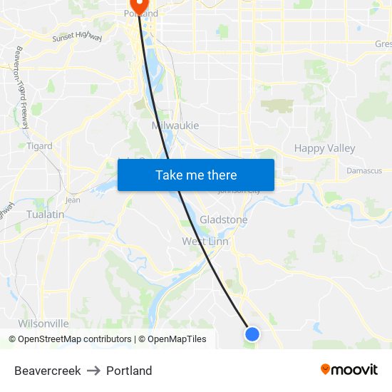 Beavercreek to Portland map
