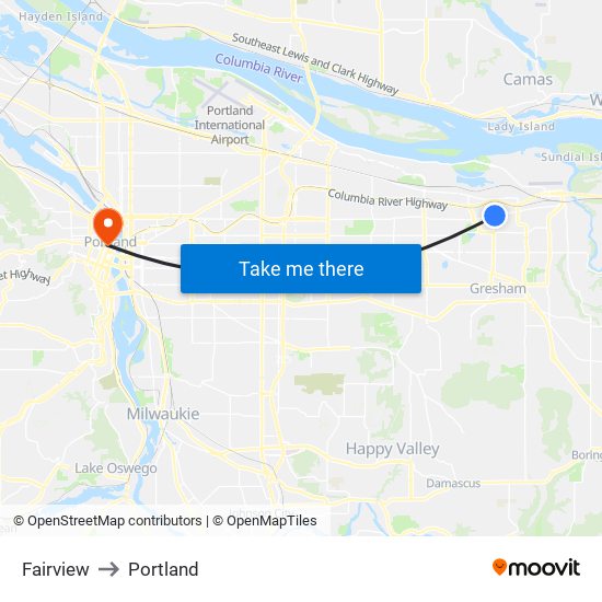 Fairview to Portland map