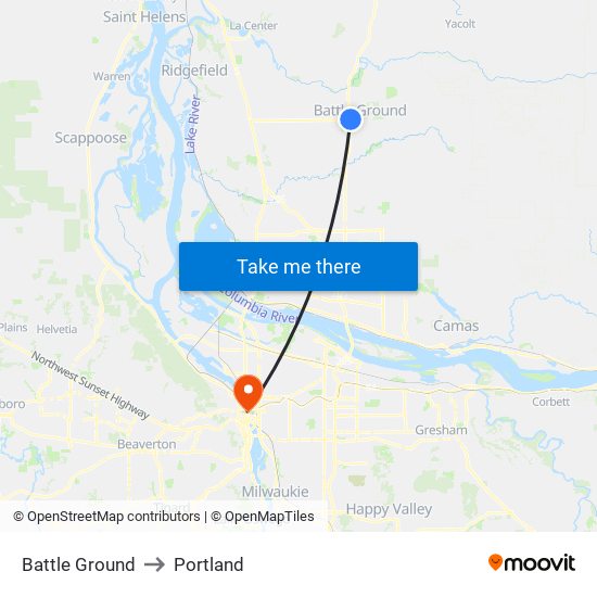Battle Ground to Portland map