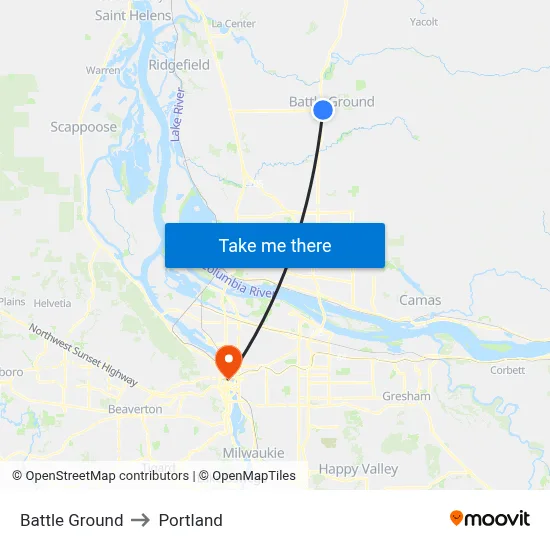 Battle Ground to Portland map