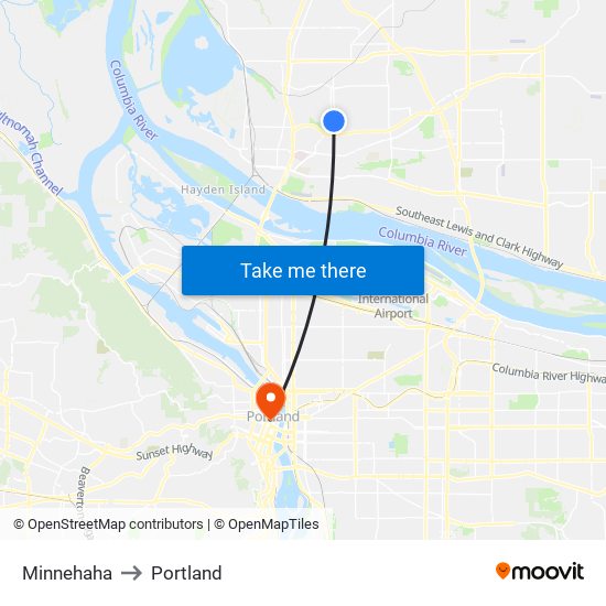 Minnehaha to Portland map