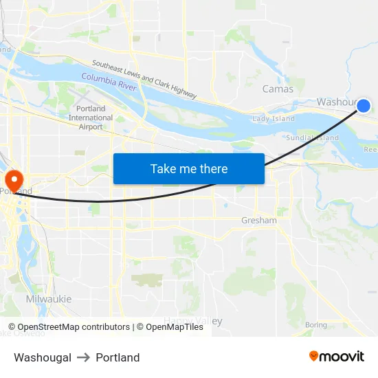 Washougal to Portland map