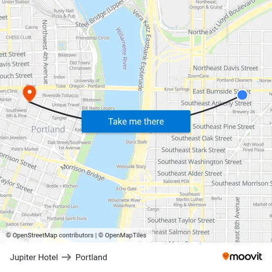 Jupiter Hotel to Portland map