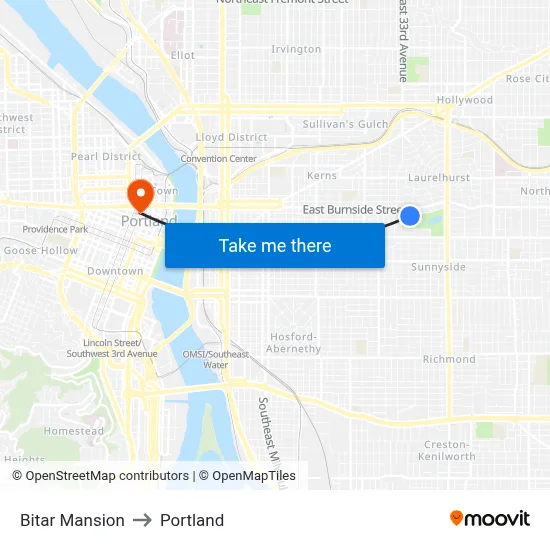 Bitar Mansion to Portland map