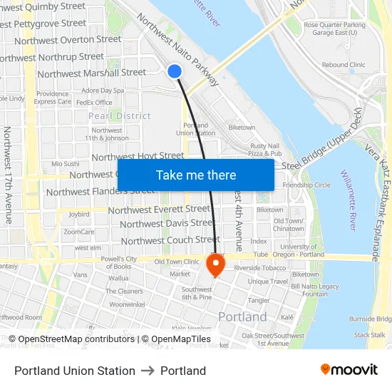 Portland Union Station to Portland map