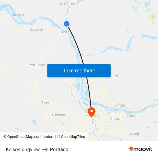 Kelso-Longview to Portland map