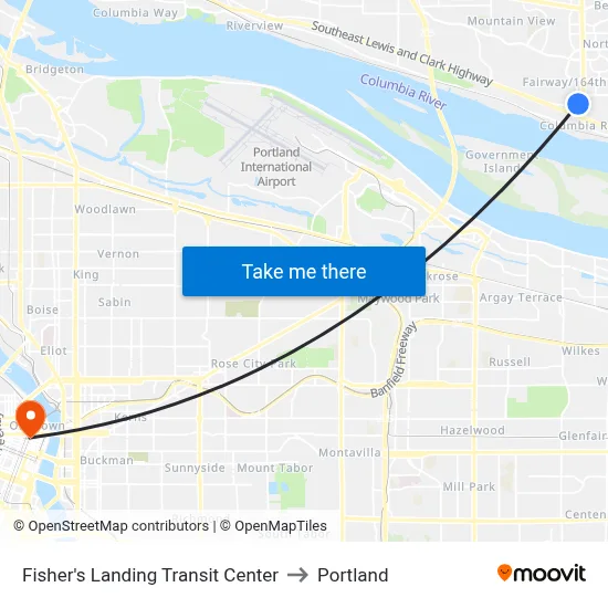 Fisher's Landing Transit Center to Portland map