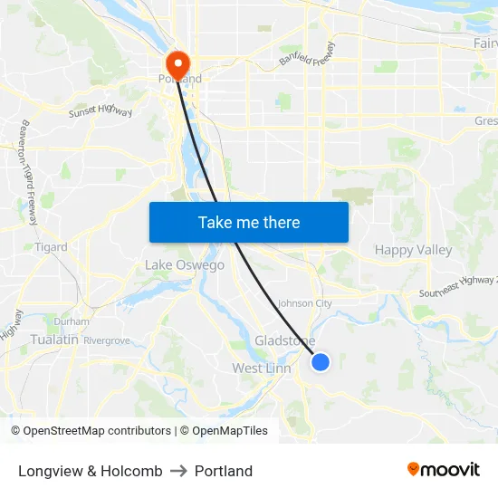 Longview & Holcomb to Portland map