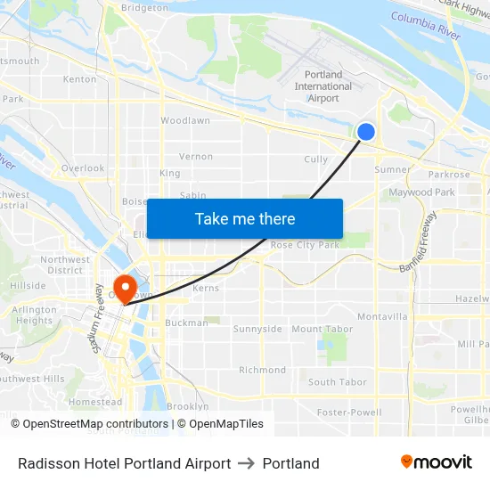 Radisson Hotel Portland Airport to Portland map