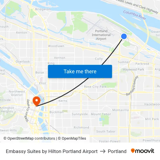 Embassy Suites by Hilton Portland Airport to Portland map