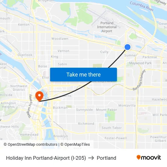 Holiday Inn Portland-Airport (I-205) to Portland map