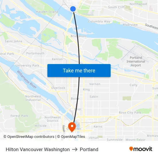 Hilton Vancouver Washington to Portland map