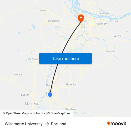 Willamette University to Portland map