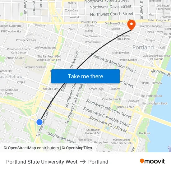 Portland State University-West to Portland map