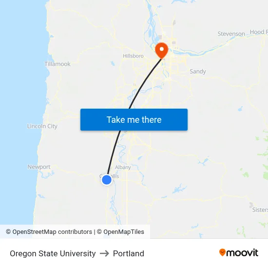 Oregon State University to Portland map