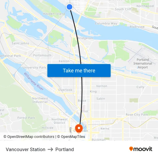 Vancouver Station to Portland map