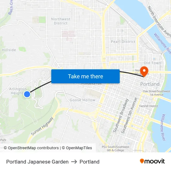 Portland Japanese Garden to Portland map