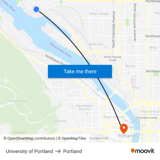 University of Portland to Portland map