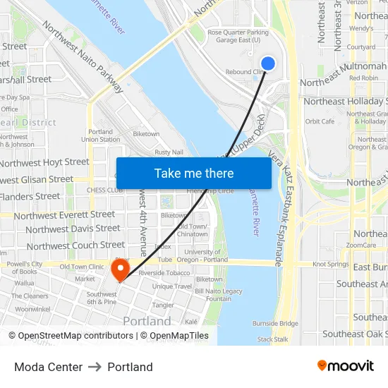 Moda Center to Portland map