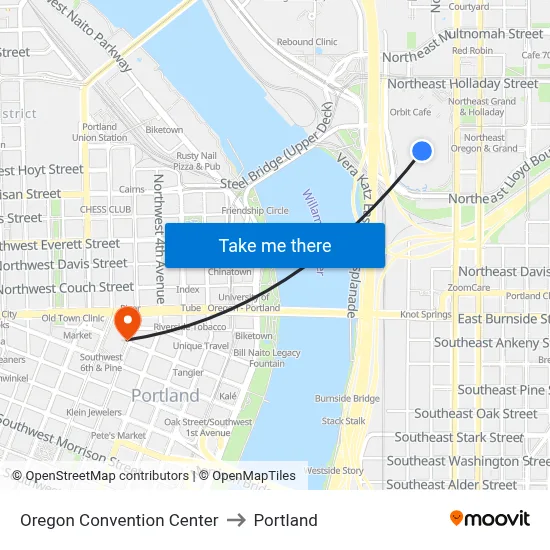 Oregon Convention Center to Portland map