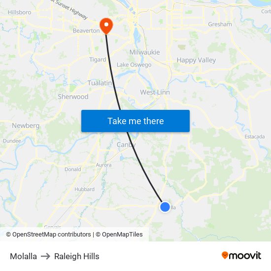 Molalla to Raleigh Hills map
