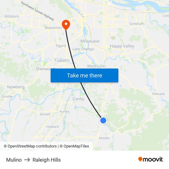 Mulino to Raleigh Hills map