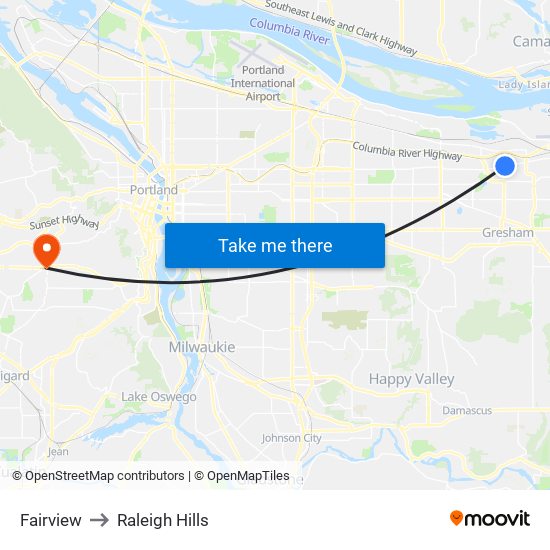 Fairview to Raleigh Hills map