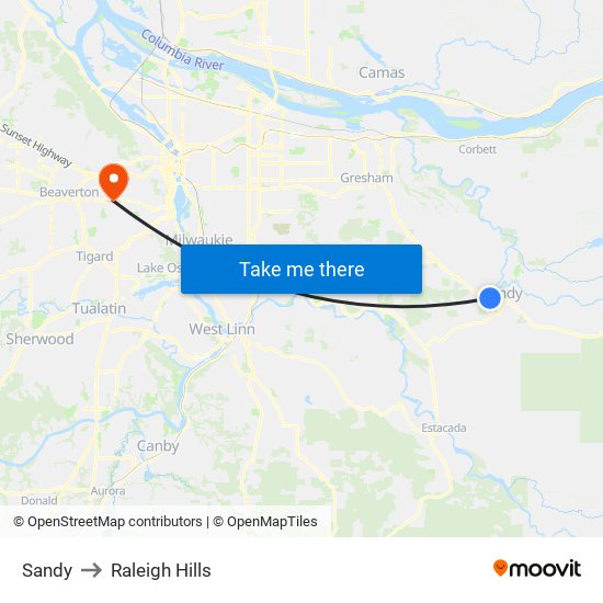 Sandy to Raleigh Hills map