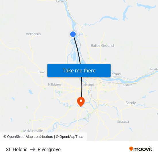 St. Helens to Rivergrove map