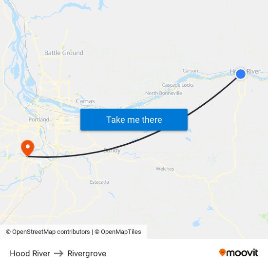 Hood River to Rivergrove map