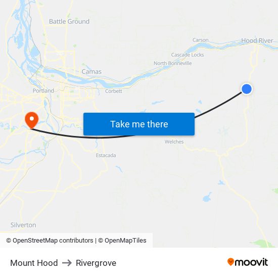 Mount Hood to Rivergrove map