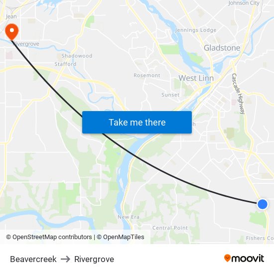 Beavercreek to Rivergrove map