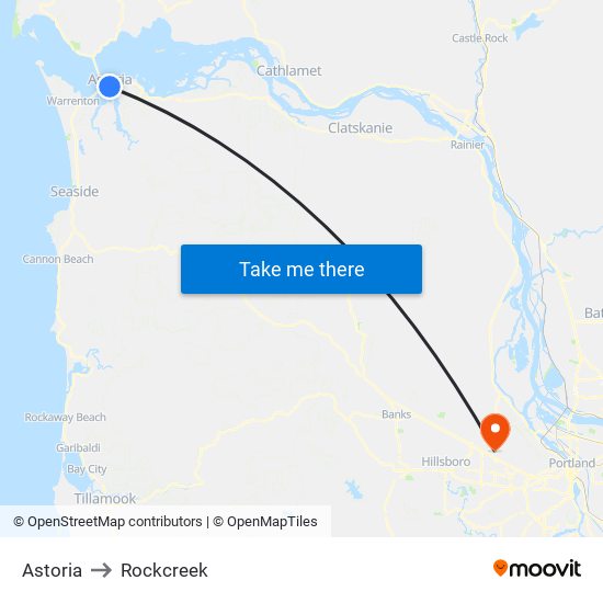 Astoria to Rockcreek map