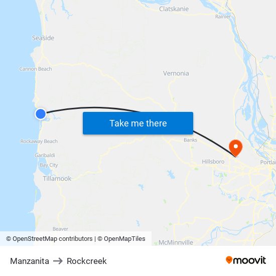 Manzanita to Rockcreek map