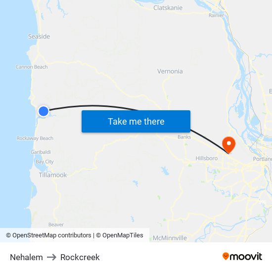 Nehalem to Rockcreek map