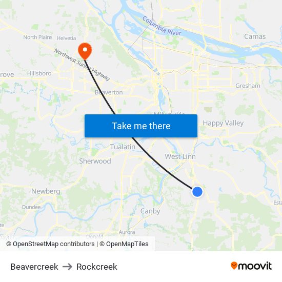 Beavercreek to Rockcreek map